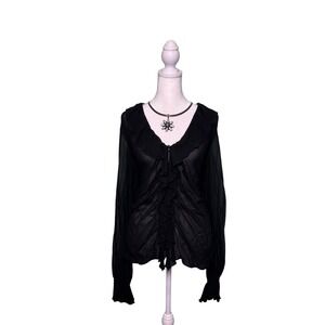 Vintage Express Silk Mesh Top Black Women's Size 13/14 Gothic Piratecore Y2K